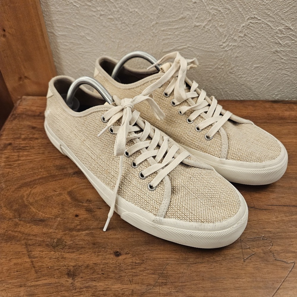 FRYE Brett Beige Canvas Lace Up Low Top Fashion Sneakers Men's Size 11